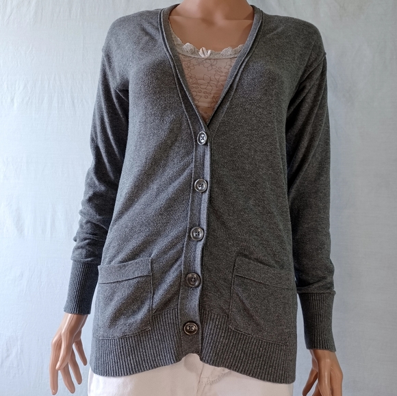 Mossimo Supply Co. Women Cardigan Sweaters Solid Gray Button Up Small - Picture 8 of 11